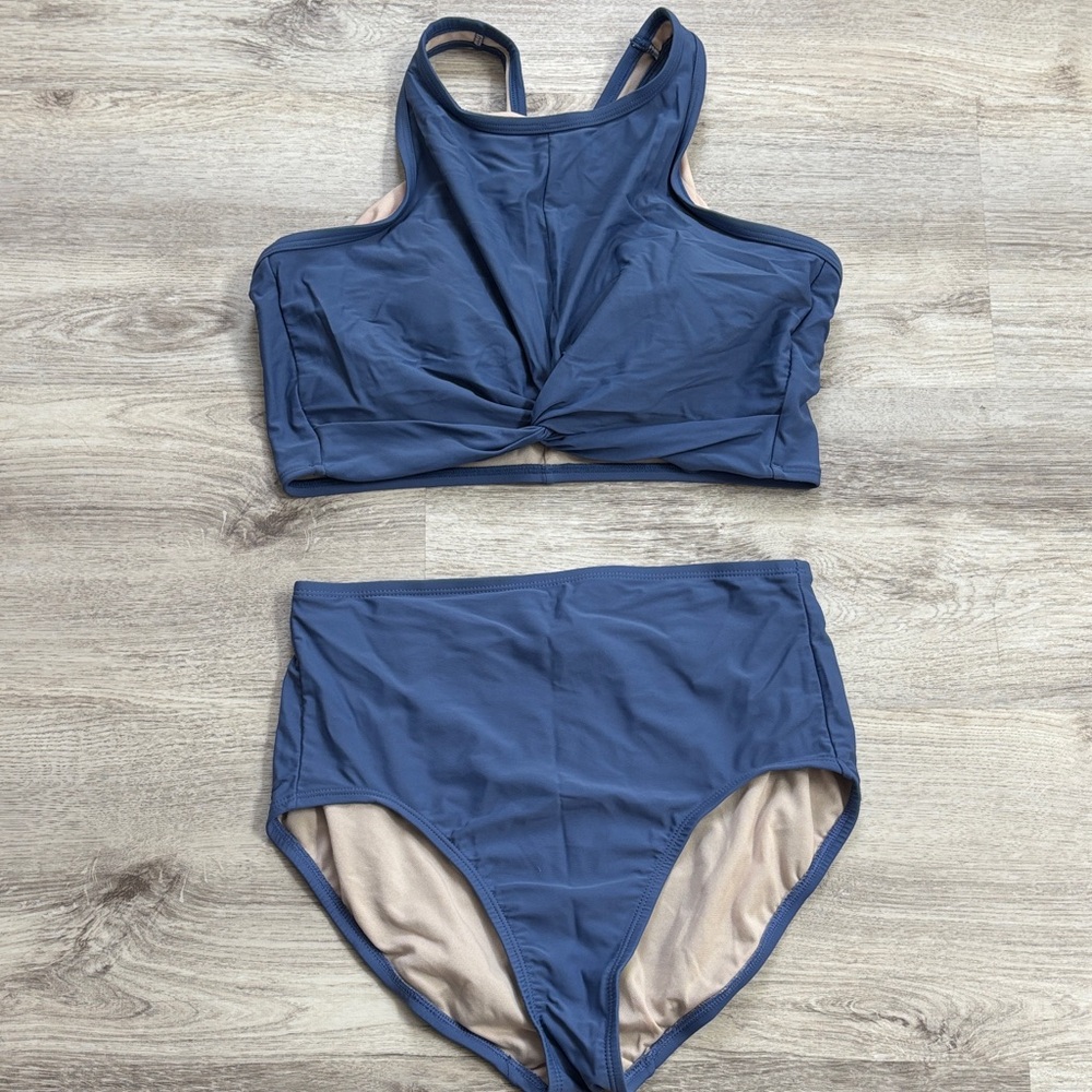 Kona Sol Navy Twist-Front Bikini Set